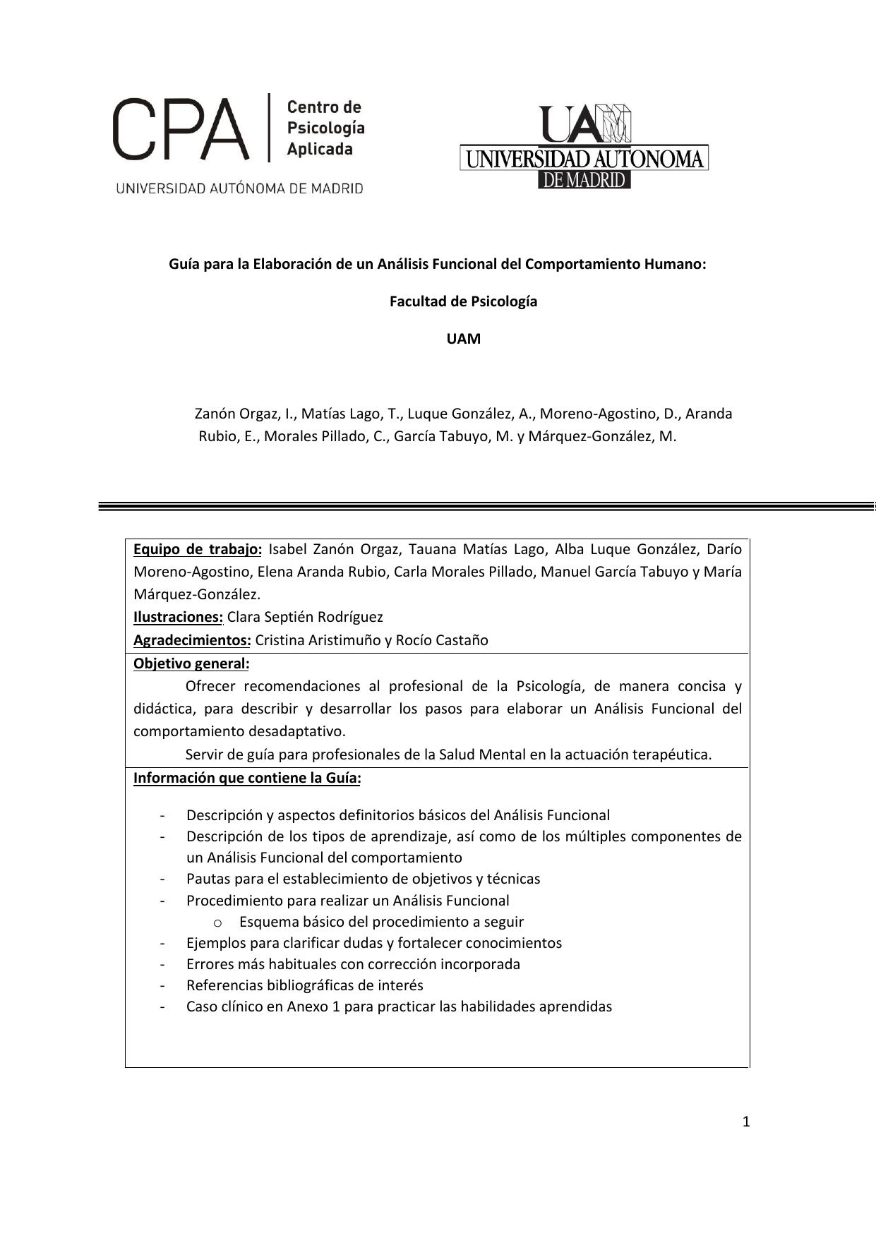 Guía para la Elaboración de un Análisis Funcional del Comportamiento Humano
